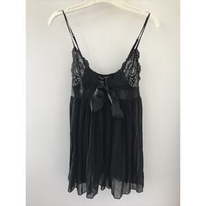 Victorias Secret Black Sheer Lace Babydoll Satin Ribbon Camisole Lingerie Top S